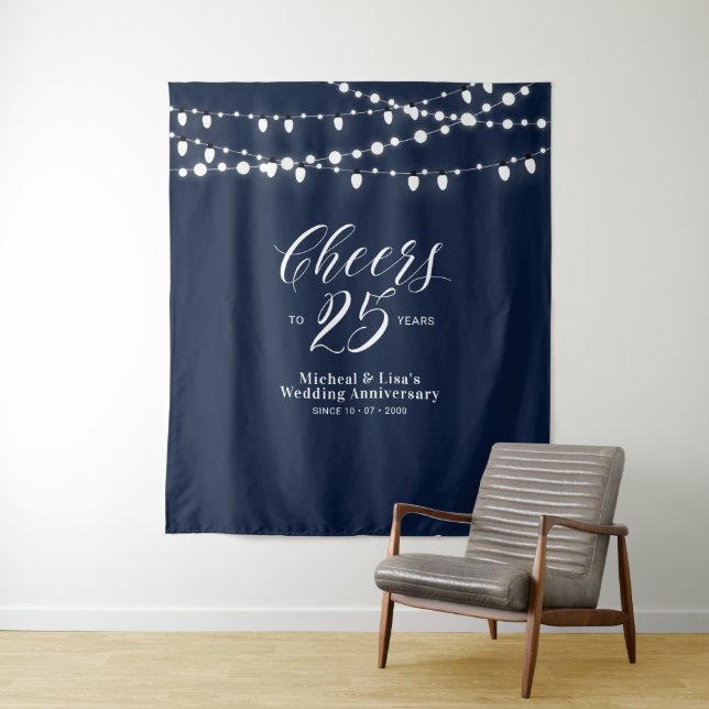 Cheers to 25 years | Navy 25th Wedding Anniversary Tapestry (In Situ)