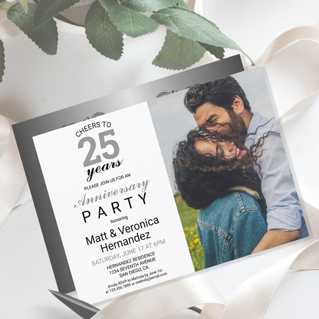 Cheers to 25 Years Silver 25th Anniversary Party Invitation (Creator Uploaded)