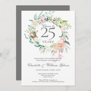 Cheers to 25 Years Silver Anniversary Roses Invitation