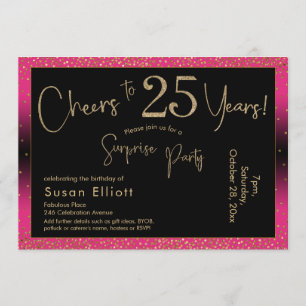 Cheers to 25 Years Surprise Birthday, Deep Pink Invitation