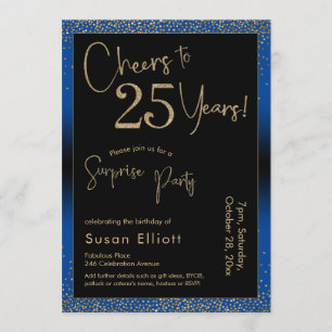 Cheers to 25 Years Surprise Birthday Party Blue Invitation