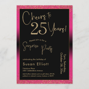 Cheers to 25 Years Surprise Birthday Party, Pink Invitation