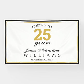 Cheers to 25 Years Wedding Anniversary Gold Banner