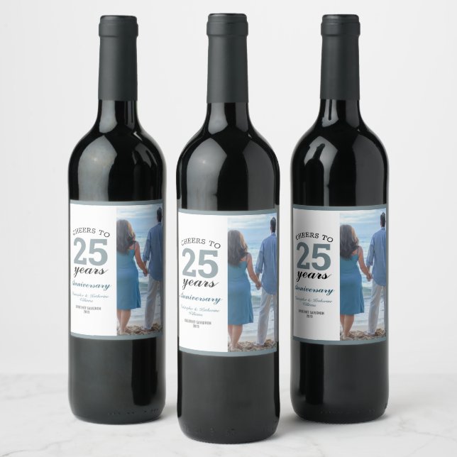 Cheers to 25 Years Wedding Anniversary Party Wine Label (Bottles)
