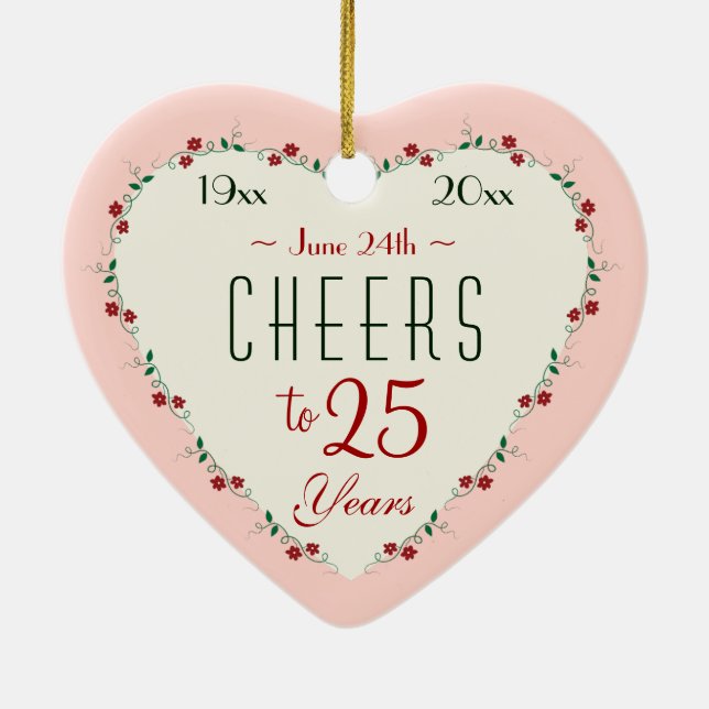 Cheers to 25th Wedding Anniversary Christmas Gifts Ceramic Tree Decoration (Back)