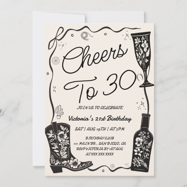 Cheers to 30 Western Birthday  Invitation (Front)