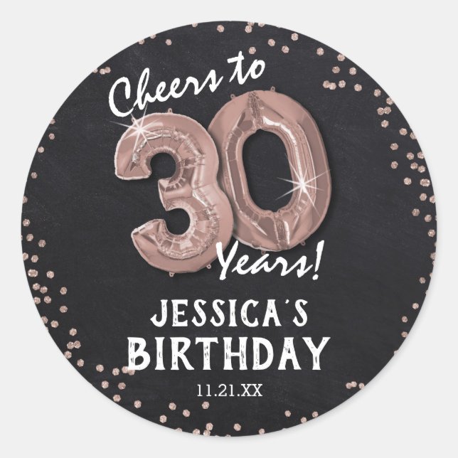Cheers to 30 Years! 30th Birthday Classic Round Sticker (Front)