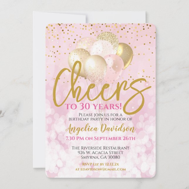 Cheers To 30 Years 30th Birthday Gamorous Invitation (Front)