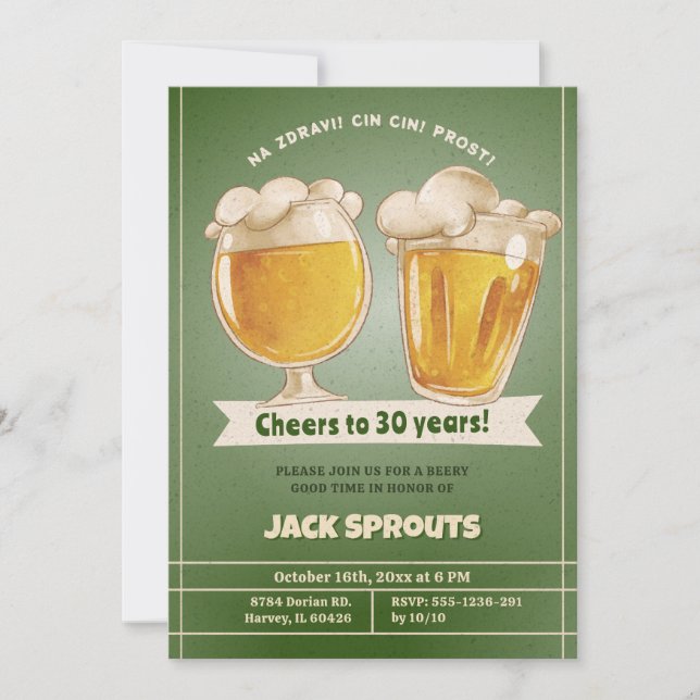 Cheers to 30 Years Beer 30th Thirthy Mens Birthday Invitation (Front)