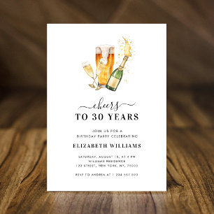 Cheers to 30 Years Beer Theme 30th Birthday Party Invitation