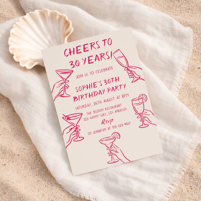 Cheers to 30 Years Beige Cocktail 30th Birthday Invitation (Creator Uploaded)