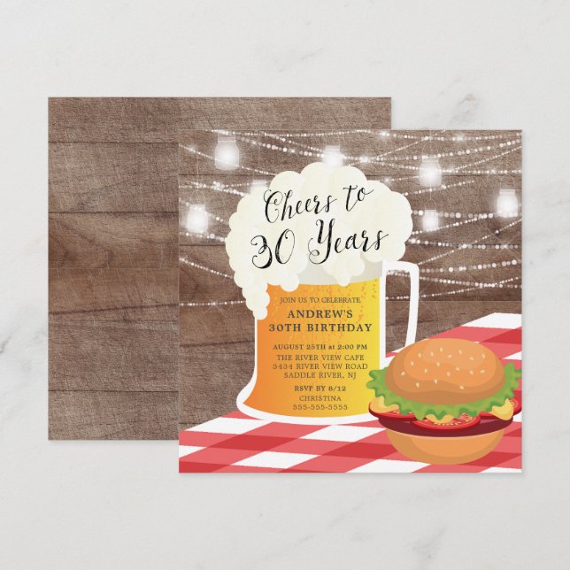 Cheers to 30 Years Birthday Invitation (Front/Back)