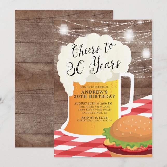 Cheers to 30 Years Birthday Invitation (Front/Back)