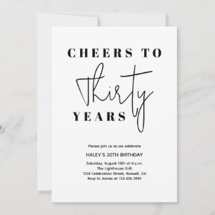 Cheers to 30 years birthday - Minimal Elegant Invitation