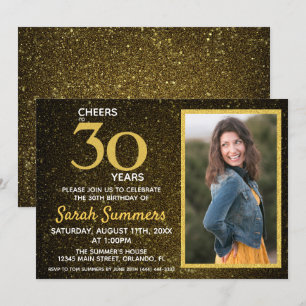 Cheers to 30 Years Black Gold 30th Birthday Invitation