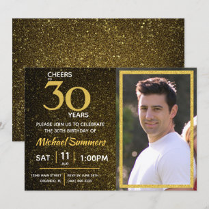 Cheers to 30 Years Black Gold 30th Birthday Invitation