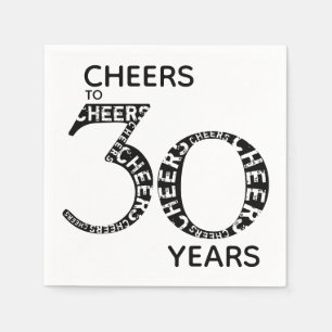 Cheers to 30 Years Black White 30th Birthday Napkin