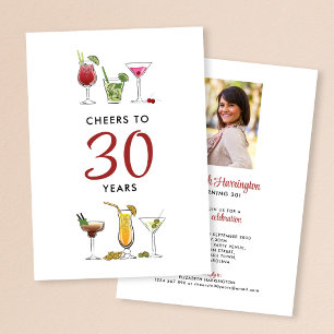 Cheers To 30 Years Cocktail Drinks Birthday Invitation