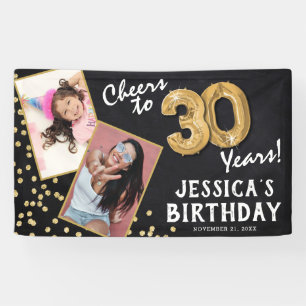 Cheers to 30 Years Gold Balloon 2 Photo Birthday Banner