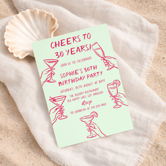 Cheers to 30 Years Green Cocktail 30th Birthday Invitation
