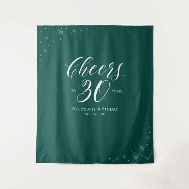 Cheers to 30 years Green & White 30th Birthday Tapestry (Front)