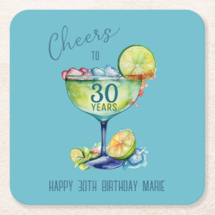 Cheers to 30 Years Milestone Birthday Square Paper Coaster