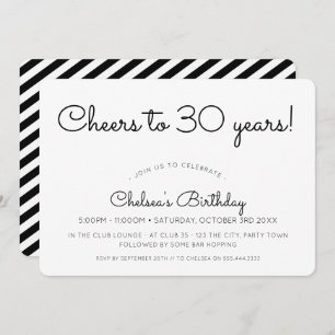 CHEERS TO 30 YEARS modern minimal party black Invitation