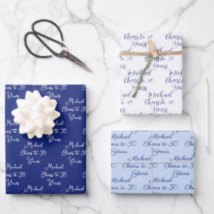 Cheers to 30 Years Navy Light Blue 30th Birthday Wrapping Paper Sheet