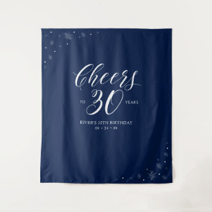 Cheers to 30 years   Navy & White 30th Birthday Tapestry