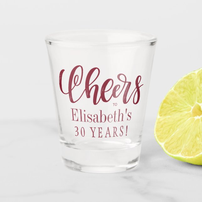 Cheers to 30 years personalised birthday shot glass (Front)