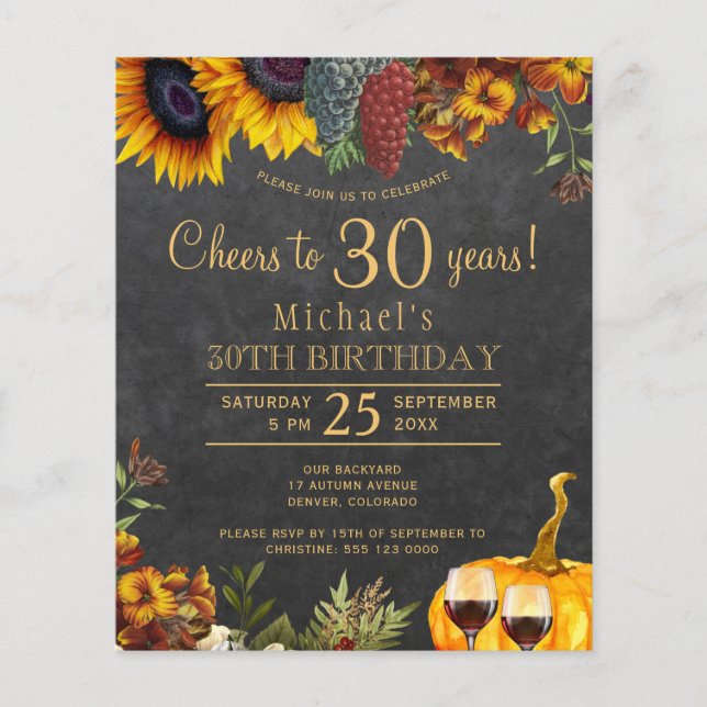 Cheers to 30 years rustic fall 30th birthday party (Front)