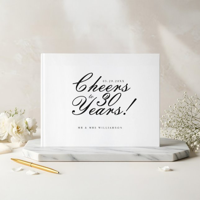 Cheers to 30 Years Script Photo Anniversary White Guest Book (Cheers to 30 Years Script Photo Anniversary White Guest Book)
