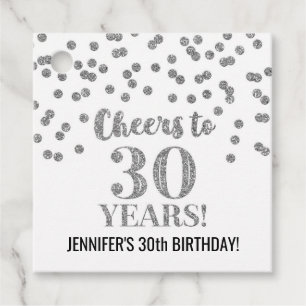 Cheers to 30 Years Silver Glitter Confetti Favour Tags