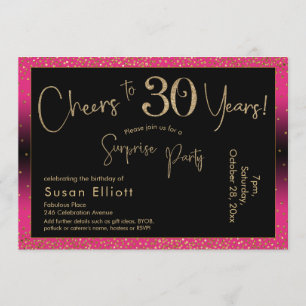 Cheers to 30 Years Surprise Birthday, Deep Pink Invitation