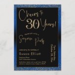 Cheers to 30 Years Surprise Birthday Party Blue Invitation<br><div class="desc">Using two distinctive fonts, I've created graphics for your announcement and embellished them with a faux-metallic gold effect for a festive vibe. Although each part can be moved around to suit your needs, the header reads "Cheers to 30 Years!" and "Surprise Party". ("Surprise" can be removed if your party is...</div>