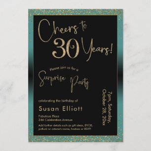 Cheers to 30 Years Surprise Birthday Party, Teal Invitation