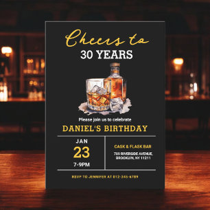 Cheers to 30 Years Whiskey Bourbon Birthday Party Invitation