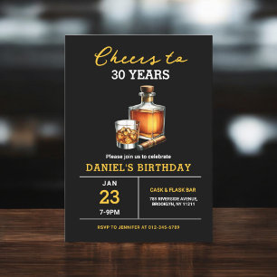 Cheers to 30 Years Whiskey Cigar Bourbon Birthday Invitation