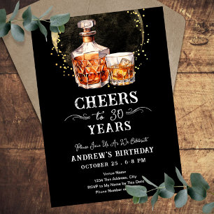 Cheers to 30 Years Whiskey Vintage Bar Birthday Invitation