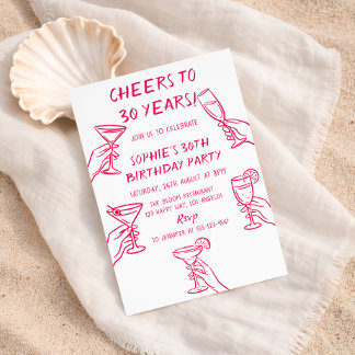Cheers to 30 Years White Cocktail 30th Birthday Invitation