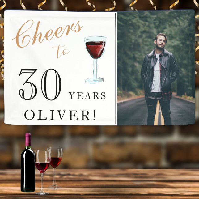 Cheers to 30 Years Wine 30th Birthday Photo Banner (Creator Uploaded)