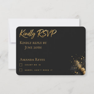 Cheers to 30th Birthday Black and Gold RSVP Card