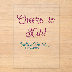 Cheers to 30th birthday name date mauve blue elega acrylic invitations