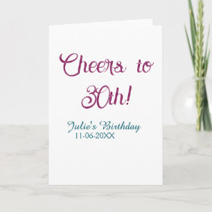 Cheers to 30th birthday name date mauve blue elega card