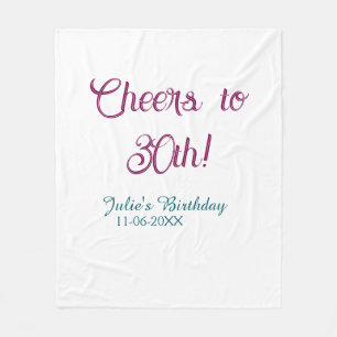 Cheers to 30th birthday name date mauve blue elega fleece blanket