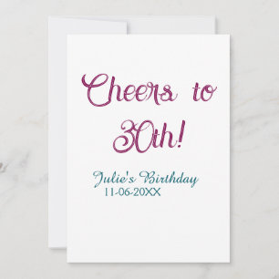 Cheers to 30th birthday name date mauve blue elega invitation