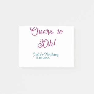 Cheers to 30th birthday name date mauve blue elega post-it notes