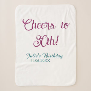 Cheers to 30th birthday name date mauve blue elega sherpa blanket
