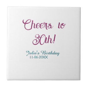 Cheers to 30th birthday name date mauve blue elega tile