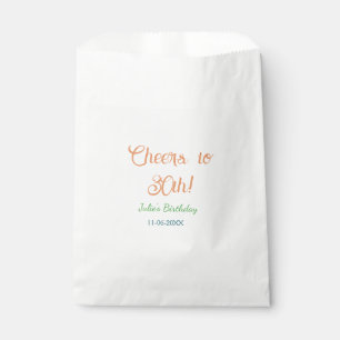 Cheers to 30th birthday name date orange green blu favour bags